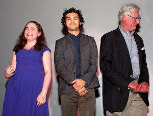 Actors Amber James, Ryan Dalusung and Will Cooke take a curtain call after performing in Danger.