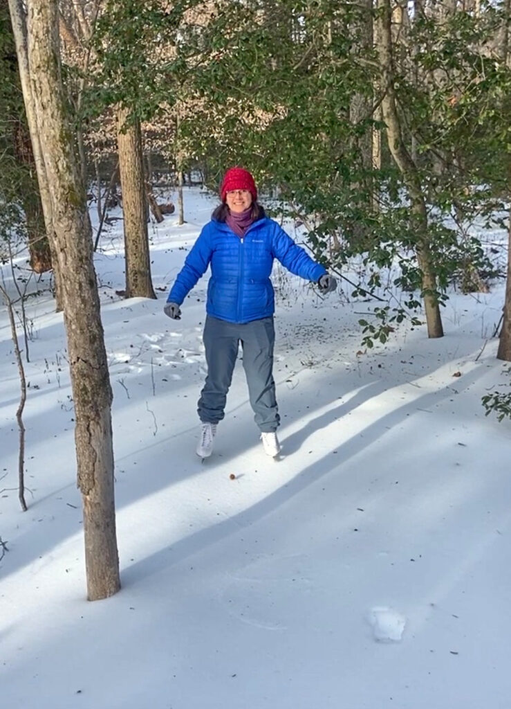 Skater on woodland trail