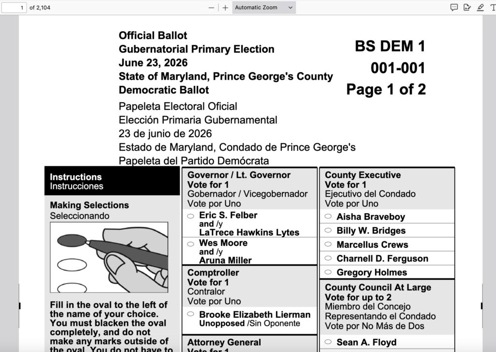Specimen ballot